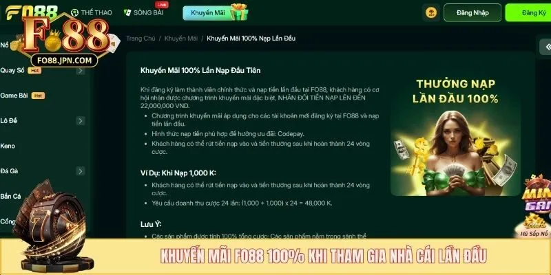 Khuyến mãi FO88 100% khi tham gia nhà cái lần đầu